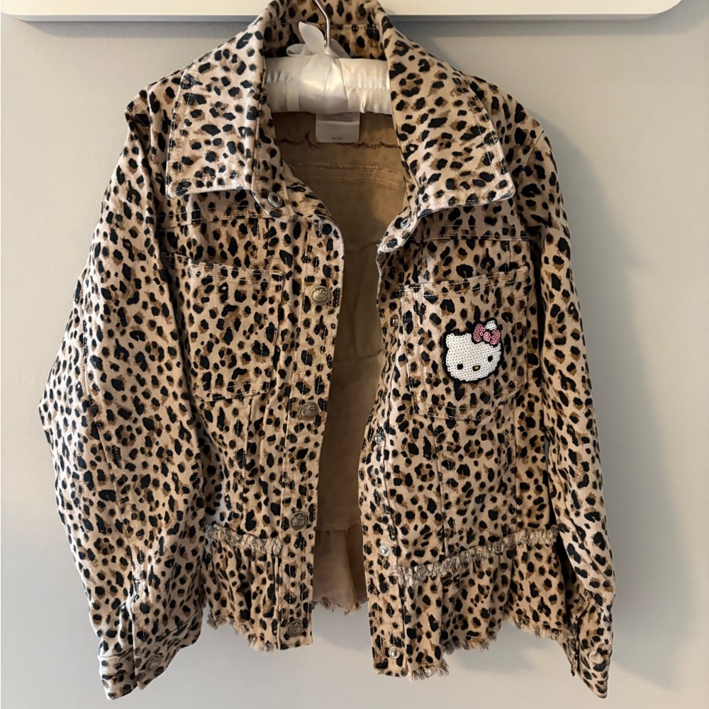 Hello Kitty Brown and Black Jean Jacket with Leopard Print